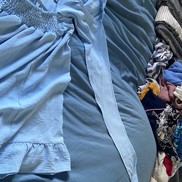 Light Blue Off-Shoulder Ruffle Mini Dress - Picture 4 of 4